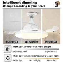 FUTUREM Retractable Ceiling Fan With 3-Tone LED Light, Silent DC Motor, Remote Control, Invisible Blades, Reversible For Summer And Winter, Modern Interior Design - White - View 10
