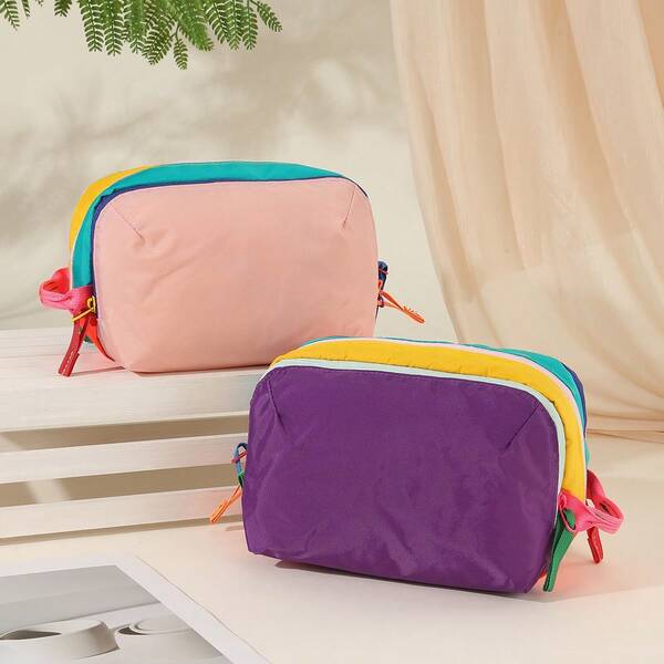 1 حقيبة مستحضرات تجميل بألوان دوبامين الصيفية، سعة كبيرة وقابلة للحمل، ألوان عالية التشبع، تقسيمات متعددة للتخزين، مقبض محمول، إغلاق بسحاب، خفيفة الوزن ومتينة، مناسبة للتنقل والإجازات والنزهات، مقبض جانبي مريح للحمل السهل
