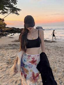 Women's Slim-Fit Solid Tank Top With Built-In Bra | Versatile Short Camisole For Street, Resort, And Hot Girl Summer Vibes - Black - View 1