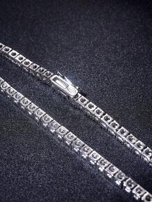 1 Pc 3mm-4mm Top Hip Hop Four Claw Moissanite Rhinestone Tennis Chain Necklace, Adjustable Clavicle Necklace (S925 Sterling Silver), Sparkling Light, Luxury High-End, Exquisite And Fine, Women's Jewelry Gift - Full Diamond Necklace - View 3