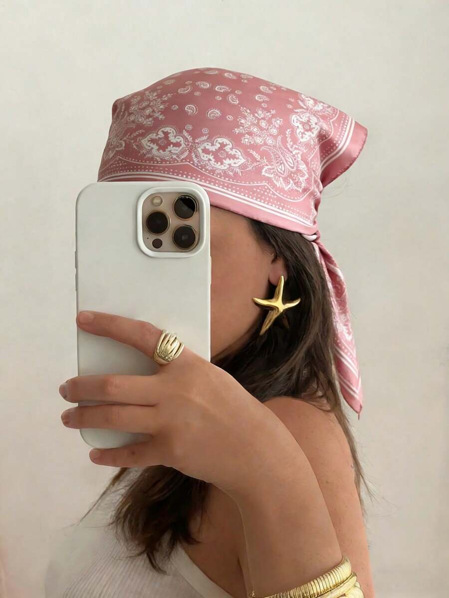 1条新款波西米亚风佩斯利印花头巾，女士时尚围巾，防晒披肩，适合日常佩戴和度假，春夏发饰，沙滩发带，度假头巾