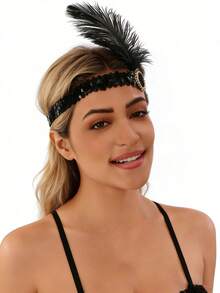 1pc Polyester Sequin Headband, 1920s Style Headpiece, Suitable For Single Ladies Halloween Party, Costume Play, Retro Party, Christmas, Wedding - Multicolor - View 1