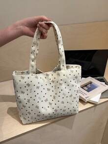 Bolso de lona de gran capacidad con diseño de pequeños patrones de lazo, material versátil y de moda, bolso de hombro ligero y de nicho, para uso en todas las estaciones - Multicolor - Ver 8