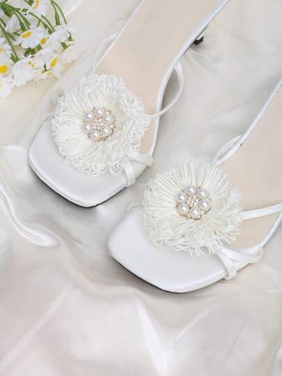 2 piezas Accesorios desmontables DIY para zapatos, decoración de flores de estilo bohemio elegante y de moda para tacones altos, sandalias, zapatos - Negro y Blanco, adecuado para citas, viajes, atuendos de playa