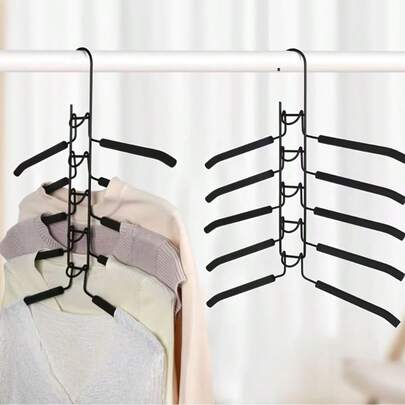 5-In-1 Multi-Layer Metal Hangers | Featuring Padded, Slip-Resistant Foam Inserts, These Are A Convenient Storage Tool For Home Wardrobes. Hanger,Closet Orginizer,Designed With A Foldable Structure, They Efficiently Save Space – Suitable For Outerwear, Sweaters, Suits, T-Shirts, Jackets, And Shirts. Essential For Use In Home Wardrobes, Offices, Dormitories, Travel, And Laundry Facilities.