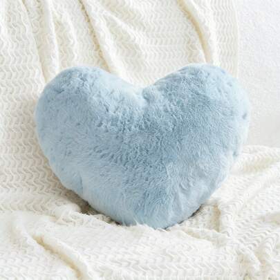 心形毛绒人造毛皮装饰抱枕，可爱靠垫，适用于客厅卧室，母亲节礼物