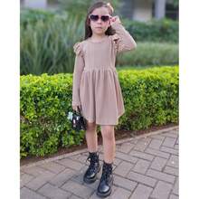 Winter Dress For Girls And Teenagers, Knitted With Fabric Details, Ruffled Sleeves, Long Sleeves, Autumn And Winter (VINF433) - 裸體 - 查看 5