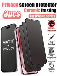 3pcs Matte Privacy Screen Protector, Made Of PET Soft Film, Designed To Cover The Entire Screen. Suitable For IPhone 17/17 Pro Max/17 Pro/17 Air/16 Pro Max/16 Pro/16/15 Pro Max/14 Pro/13 Mini/12/11 Series. Phone Accessories And Compatible With Phone Cases, Suitable As Gifts For Family And Friends. - Black - View 13