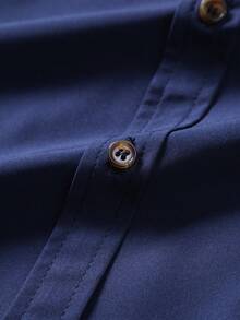 Kemeja Lengan Pendek Kasual Bisnis Warna Polos untuk Pria - Navy Blue - View 4