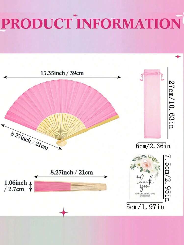 Bộ quạt cầm tay trang trí màu hồng 30/15 chiếc, bao gồm 5/10 chiếc quạt xếp, 5 thiệp cảm ơn và 5 túi vải organza, kiểu dáng Trung Quốc cổ điển trang nhã với thiệp cảm ơn và túi vải organza, thích hợp cho đám cưới, tiệc cô dâu, sinh nhật, quà lưu niệm, trang trí ngoài trời, tiệc tự làm và các buổi biểu diễn ngày lễ. - nhiều màu - Xem 6