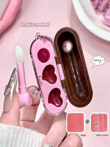 SHAQINUO 1pc Matte & Glossy Dual-Tone Lip Cream With Lip Brush, Moisturizing Long-Lasting Natural Versatile Portable Dual-Color - Nhiều màu - Xem 3