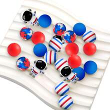 25颗宇航员硅胶珠套装，蓝红两色，太空飞船和宇宙图案，适用于珠宝制作、耳环、项链、包包、钢笔、手机链、化妆刷及其他DIY工艺品。 - 太空人系列 - 查看 6