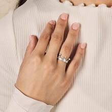 Nhẫn vương miện bạc dành cho nữ, nhẫn hở mảnh mai có thể điều chỉnh kích thước ngón tay, món quà trang sức tối giản đầy ấn tượng. - Bạc - Xem 2