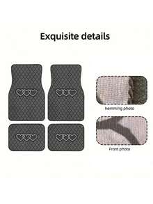 4pcs Geometric Heart Pattern Car Floor Mats - Black And Gray 2D Design Heavy Duty Polyester Carpet - All Season Durable And Easy To Clean Car Liners - Fashion Interior Gift Set For Sedan, SUV, Truck - A - View 6