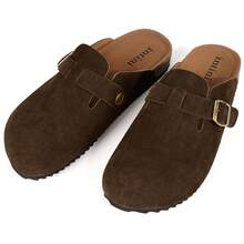 Womens Suede Clogs Mens Genuine Leather Mules Cork Footbed Sandals With Arch Support - 咖啡棕 - 查看 1