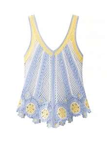 Women's Fashion Crochet Hollow V-Neck Sleeveless Knit Vest - Multicolor - View 5