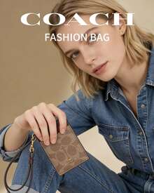 Coach Vertical Genuine Leather ID Card Holder With Transparent ID Window, 2 Credit Card Slots And Detachable Lanyard - Light Brown - View 2