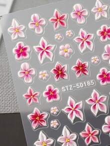 2片粉色果冻绽放花朵美甲贴纸，5D立体渐变芙蓉花迷你花瓣金色珠子法式美甲春夏婚礼美甲DIY装饰 - 彩色 - 查看 6