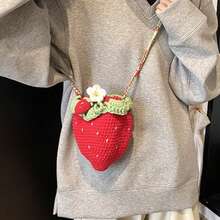 1 Pcs New Fashion Cute Strawberry Yarn Hook Woven Bag Handmade Niche Women'S Shoulder Bag Handbag - Màu đỏ (sản phẩm hoàn thiện) - Xem 5