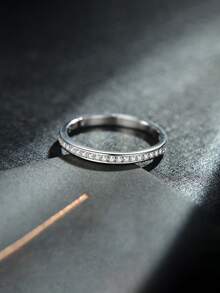 MODIAN Nhẫn bạc 925 cổ điển đơn giản với mặt dây chuyền đính đá Zirconia dành cho nữ, trang sức cưới, đính hôn, tạo điểm nhấn. - Bạc - Xem 4