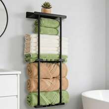 1pc Rabbit Design Towel Rack - Self-Adhesive With Shelf, Bathroom Towel Holder, Can Be Stuck On Bathroom Wall - Black - View 5