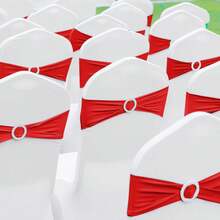 150 Pieces Spandex Stretch Chair Sashes Bows Elastic Chair Cover Bands Ties With Slider Wedding Party Reception Events Universal Ceremony Banquet Decorations (Gold) - Red - View 4