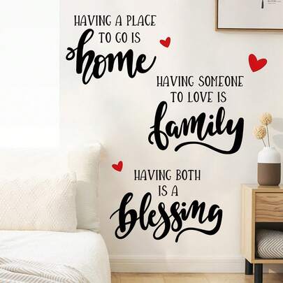 CHAILLY Söt blå kanin med hjärtformad blomsterkrans och väggdekaler med citat "Hemmafamiljens välsignelse", självhäftande dekor för sovrum och vardagsrum