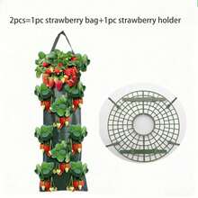 2个壁挂式草莓种植袋，悬挂式多孔草莓种植袋，阳台和庭院绿色蔬菜种植袋，透气、透水、耐用且可重复使用 - 彩色 - 查看 6