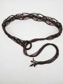 Hollow Out Woven Rhombus Pattern Polyester Belt, Versatile For All Seasons Summer, School Fall, Autumn, Halloween - A - View 4