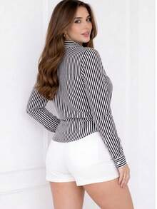 Polyester Dress Shirt With Buttons Down The Front, Striped Dress Shirt, Everyday Summer Style. - 黑色 - 查看 4