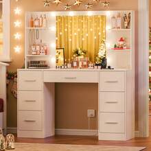 Large Vanity Desk With LED Lighted Mirror & Power Outlet,Makeup Vanity Table With 7 Drawers,4 Shelves And 5 Hooks,Vanity Table, Vanity Desk Set For Bedroom,Bathroom,White - White 7 Drawers - View 1