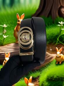 Thắt lưng nam hợp kim hình đầu hổ cổ điển, khóa tự động, thiết kế khóa chạm khắc 3D, da giả PU màu đen, vân rõ nét, bền chắc, thích hợp cho công sở, dự tiệc, quà tặng lý tưởng cho Ngày Valentine, Ngày của Cha. - Nhiều màu - Xem 5