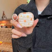 Ốp tai nghe họa tiết lá phong sọc tối giản + vòng tròn, tương thích với Apple Pro3/Pro2/AirPods4/AirPods3/AirPods2, ốp tai nghe thời trang dành cho nữ, ốp tai nghe tối giản, ốp tai nghe Apple, vỏ bảo vệ tai nghe Apple - Màu be - Xem 6