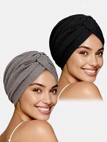 2pcs Women's Ribbed Criss-Cross Elastic Hats, Retro Fashion Headwear, Suitable For Daily Use - Multicolor - View 18