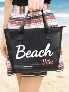 Large Capacity Letter & Palm Tree Pattern Beach Makeup Bag - Multicolor - View 8