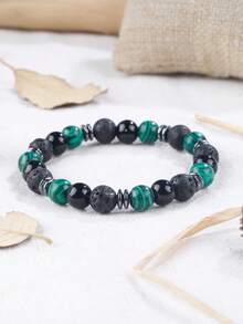 男士手链 8 毫米孔雀石和火山熔岩接地、保护手链，精油扩香灵性饰品，男女皆宜，父亲节礼物 - 彩色 - 查看 9