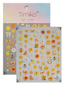 1 张可爱黄色小鸭、阳光、花卉美甲贴纸，包含黄色小鸭、橙色小猫、泰迪熊、企鹅、小鸟、向日葵、雏菊、橙花、星星、蝴蝶结、冰棒、橙片、樱桃、格子爱心、纸飞机、蝴蝶和手写英文文字等可爱图案，风格欢快、卡通，充满秋日阳光气息，适合休闲外出、周末旅行和与家人共度美好时光。 - 彩色 - 查看 11