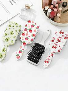 1个可爱水果图案大号气垫梳，按摩发梳，蓬松手持梳，顺峰直发 - 彩色 - 查看 2