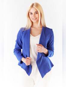 Une veste confortable et élégante sans fermeture, avec une coupe qui met en valeur la féminité, confortable, pour tous les jours, pour le travail, pour une réunion, style informel, style décontracté, les coutures galbées mettent la taille en valeur, dissimule le ventre, pour l'été, pour les vacances, pour une fête, pour un mariage - Bleu lagon - Voir 1