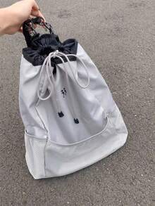 Mochila de viaje para volver a la escuela, adecuada para estudiantes universitarios y de secundaria, resistente al agua, ligera, con cuentas, cierre de cordón, gran capacidad, bolsa casual para estudiantes mujeres - Gris - Ver 4