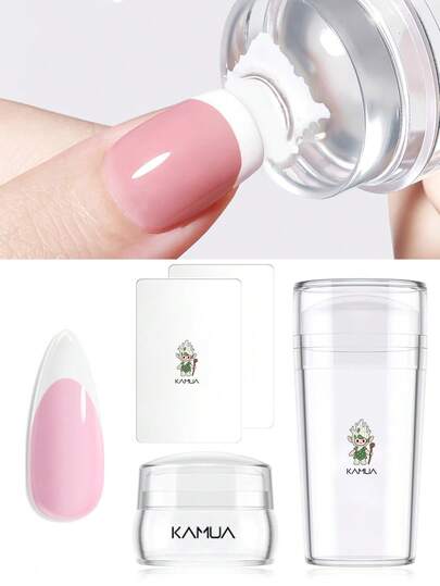 KAMUA Kit de estampado de uñas con puntas francesas de dos tamaños, kit de estampador de uñas francesas para manicura de dedos en forma de almendra/cuadrados/ataúd y dedos de los pies, para manicura en casa, arte de uñas DIY, regalos de salón para niñas