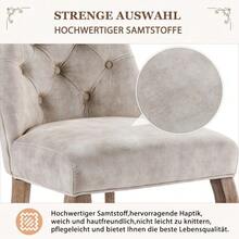 4-Legged Chair, Beige Velvet Dining Chair, High Backrest, With Button Tufting, Solid Wood Frame, (Set Of 2) - 淺灰色 - 查看 6