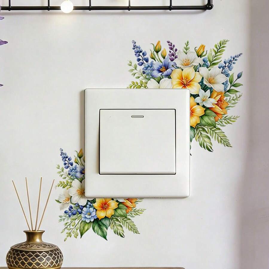 1/3 miếng dán trang trí công tắc điện họa tiết hoa màu nước, decal vinyl chống thấm nước có thể tháo rời, dùng để trang trí công tắc điện phòng khách, phòng ngủ, phòng tắm, trang trí tường nhà. - Nhiều màu - Xem 1