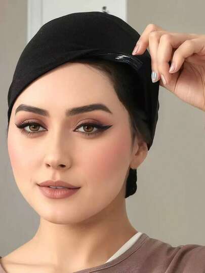 1PC Women's Solid Color Non-Slip Elastic Band Undercap Adjustable Scarf Cap