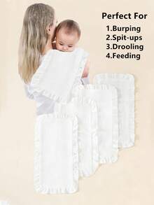 4pcs Soft Comfortable Breathable Baby Burp Cloths, 100% Cotton Unisex For Boys And Girls - White - View 7