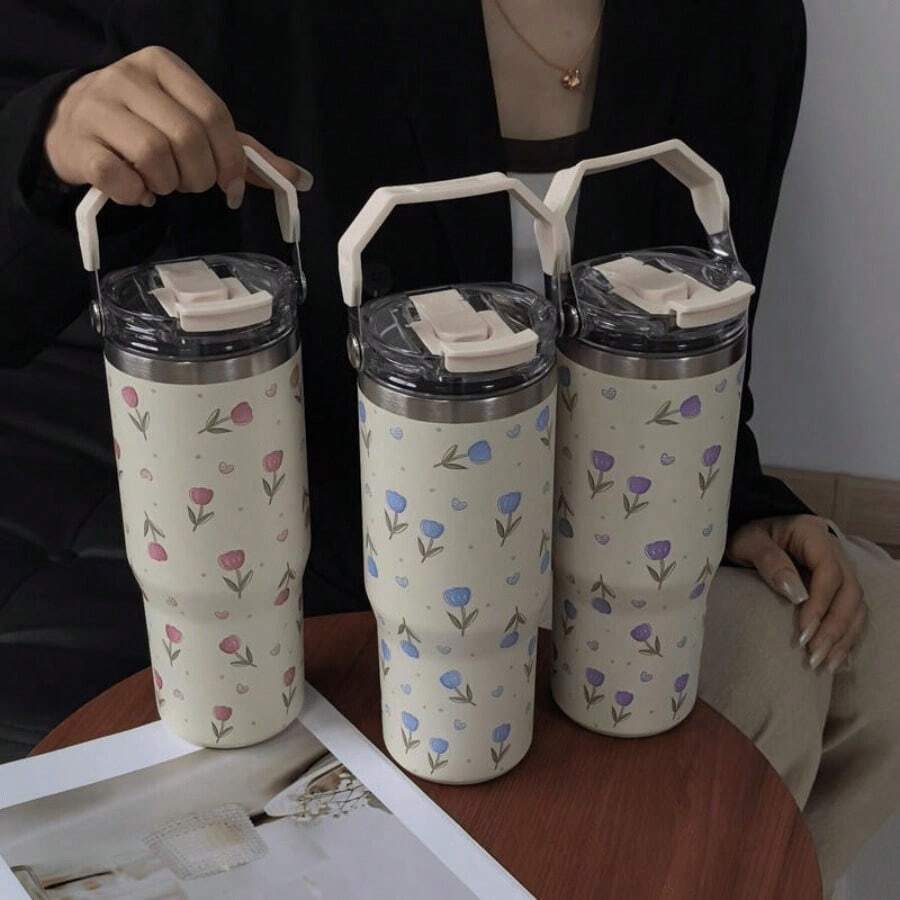 Vacuum Flasks & Thermoses - Tulip Blue – 30 Oz Transparent Cover - View 1