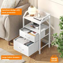Compact 2-Drawer Fabric Bedside Table With Open Shelf | Metal Frame & Wooden Top, Space-Saving Nightstand For Bedroom/Living Room, Modern Sofa End Table With Storage - White - View 6