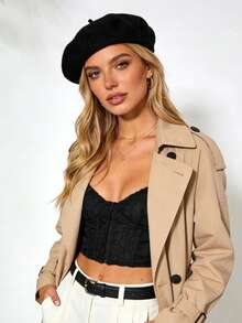 BREITER 1pc Women's Solid Color Wool Warm Beret Hat, French Style Classic Solid Color Beretless Beret, Suitable For Casual And Party Wear,Holiday,Festival - Multicolor - View 3
