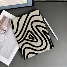 1 chiếc ốp bảo vệ dạng gấp ba phẳng, tối giản màu đen và mơ, họa tiết đường cong trừu tượng, chân đế đa góc, chất liệu da PU mềm mại, nắp lưng chống rơi, khe đựng bút, tự động bật/tắt màn hình, tương thích với iPad thế hệ thứ 10 / Air 4/5/Pro 11" / 9/8/7, kiểu dáng hiện đại. - màu đen - Xem 2