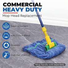 Onesimus 24 Oz Heavy Duty Mop Head Replacement, 5 Inch Headband For Quick Change Handle, Blue Loop-End Cotton Blend String Wet Dry Floor Mop Refill Commercial Cleaning Supplies, 1 Pack Large - ColorA - 查看 2
